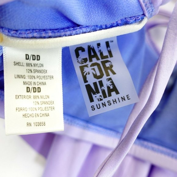CALIFORNIA SUNSHINE Women's Lavender Bikini Top D/DD‎ Swimwear Ruffle Strappy - Picture 4 of 13